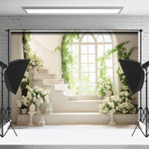 Lofaris White Stairs Window Flower Spring Photo Backdrop